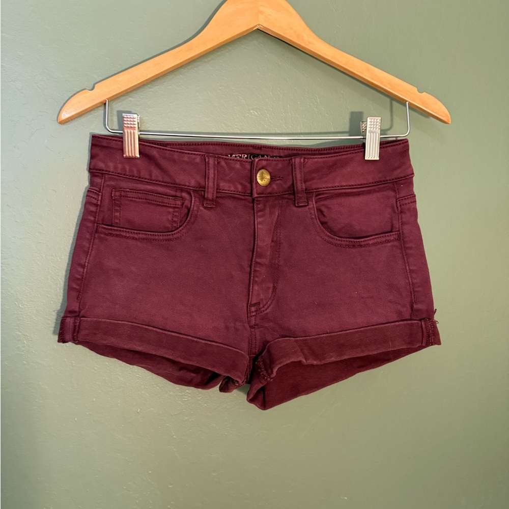 American Eagle Hi-Rise Shortie Shorts Burgundy Size 6